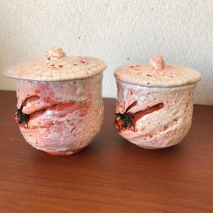 未使用　超希少　楽山焼　夫婦湯呑　蓋付き