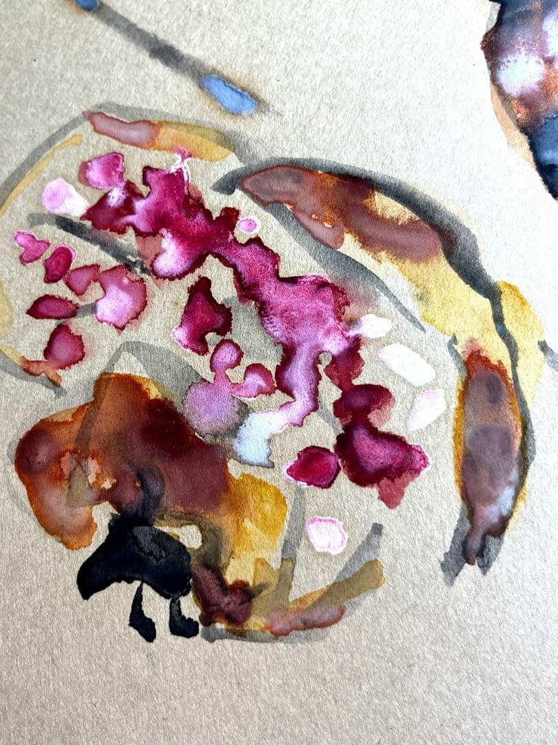 レア 水彩画 鬼頭鍋三郎 柘榴 直筆サイン 肉筆 希少 日本画 古美術