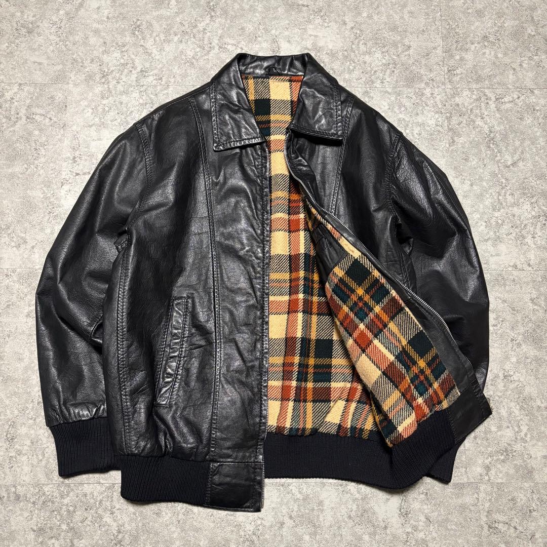 【archive】レザージャケット　ブルゾン　 L チェック柄　短丈　ショート丈 セール】【White Line】 ミニマル レザー ジャケット / 短丈