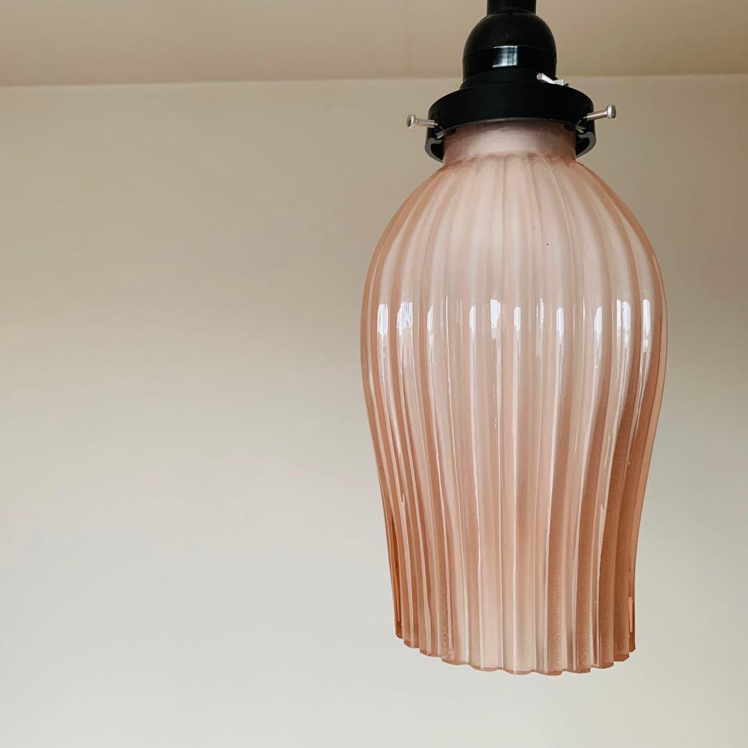 昭和レトロ 気泡 ランプシェード 電傘 電笠 乳白 すりガラス ピンク