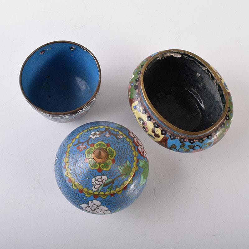中国 古七宝琺瑯彩 花文 蓋爐 香炉 煎茶碗 3点まとめて V R8616 - メルカリ