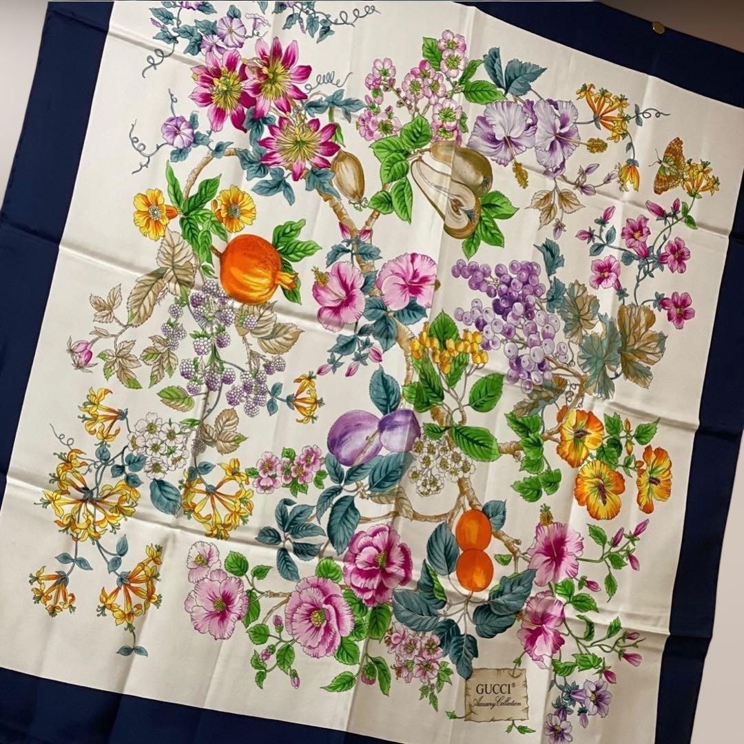 GUCCI 大判シルクスカーフ フローラル 花柄 ボタニカル オールドグッチ