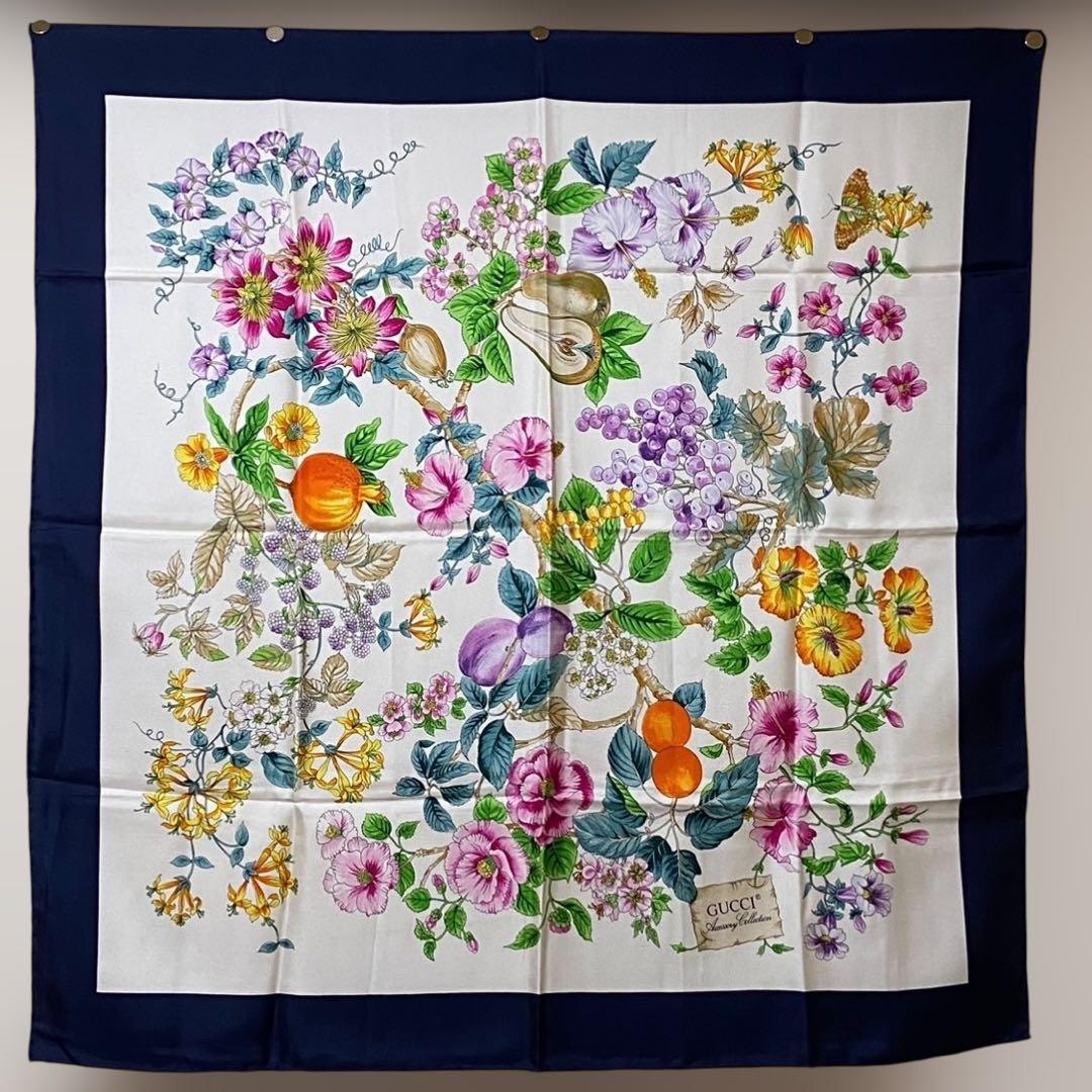 GUCCI 大判シルクスカーフ フローラル 花柄 ボタニカル オールドグッチ