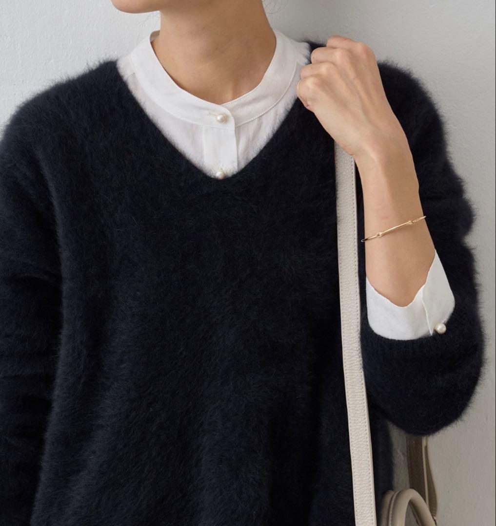 極美品】BEARDSLEY ファーニットフレアプルオーバー ニット ブラック