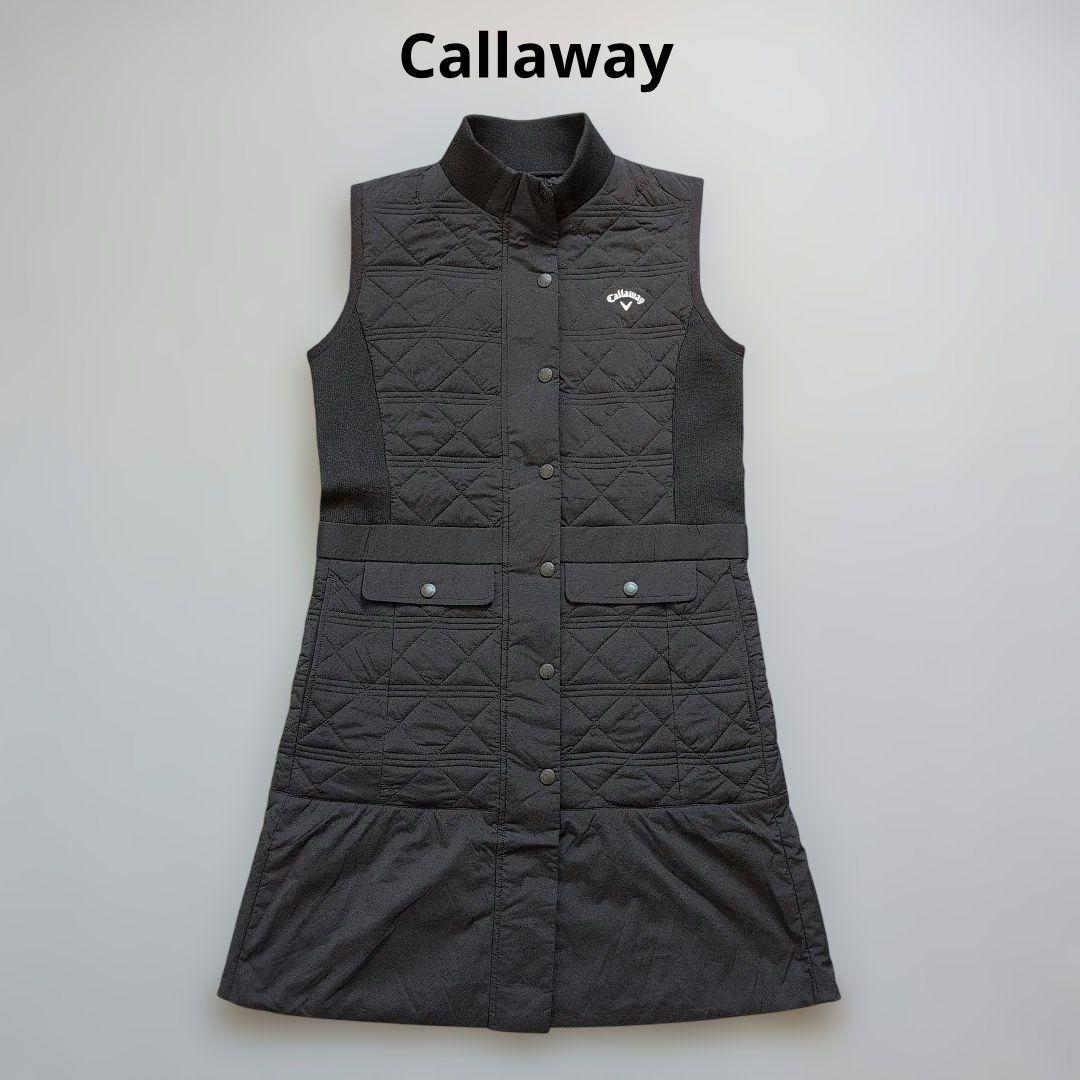 【未使用】キャロウェイゴルフ軽量ダウンワンピース　黒　M キャロウェイ 2WAYダウンジャケット 黒 袖着脱可 レディース M ゴルフ