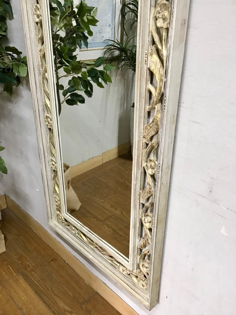 管306☆イタリア製☆木製手彫り彫刻☆アンティーク☆ウォールミラー