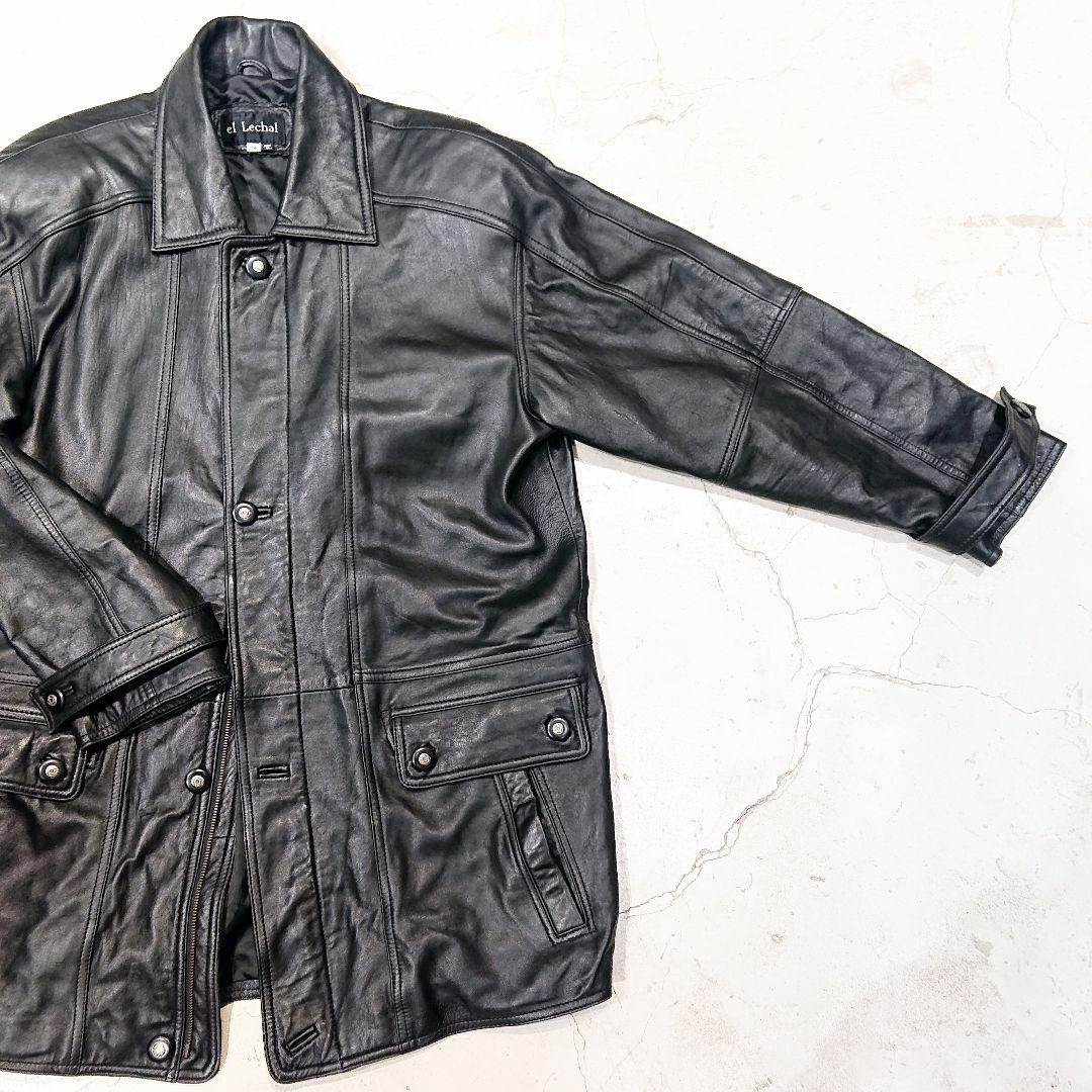 ヴィンテージ レザーカーコートジャケット コート 黒 羊革 ラム メンズ