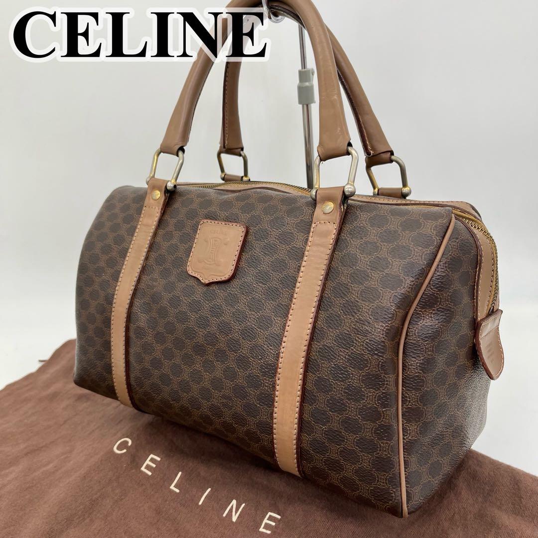 CELINE ハンドバッグ ミニボストン 手提げ マカダム柄 トリオンフPVC 美品】セリーヌ ハンドバッグ トリオンフ マカダム柄 PVC 革 ブラウン