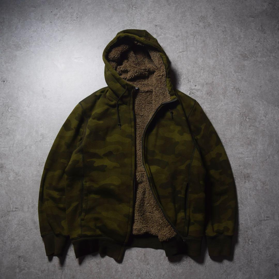 old uniqlo 裏ボア ジップパーカー 迷彩 カモフラージュ y2k - メルカリ