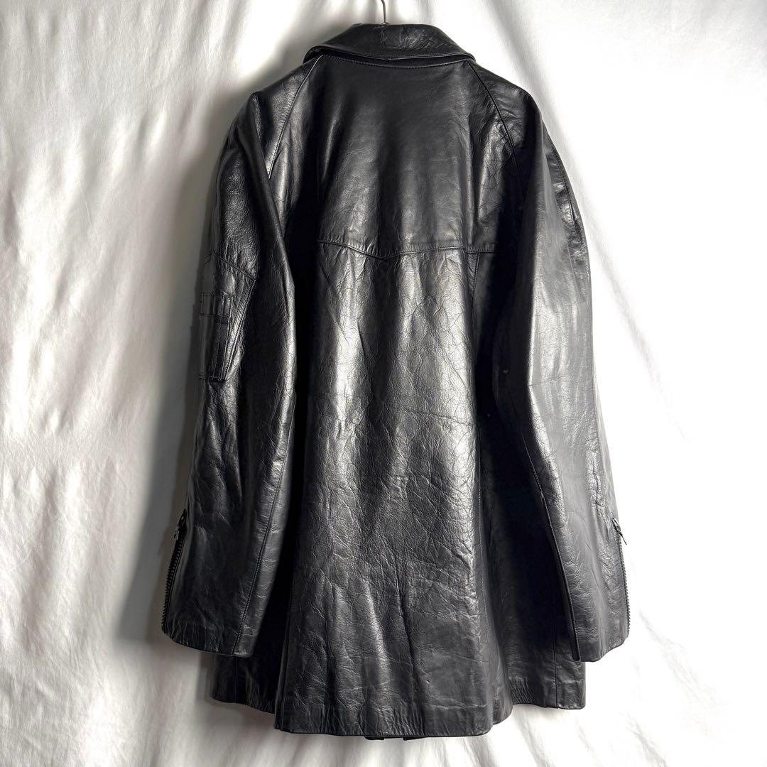 90s イタリア警察 レザー ジャケット L-XL ブラック 黒 ハーフ - メルカリ