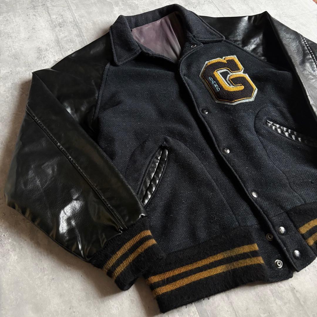 90s vintage】レザースタジャン 本革 Gワッペン ブラック 短丈 - メルカリ