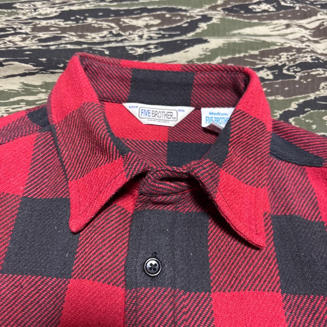 FIVE BROTHER ブロックチェックネルシャツ 赤黒M ファイブブラザー