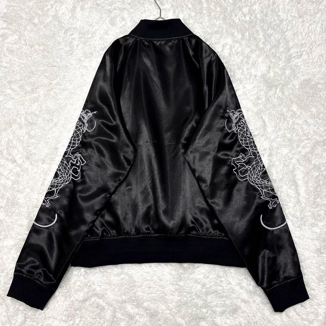 新品✨ブラックアイパッチ スカジャン ドラゴン 龍 刺繍 サテン 光沢