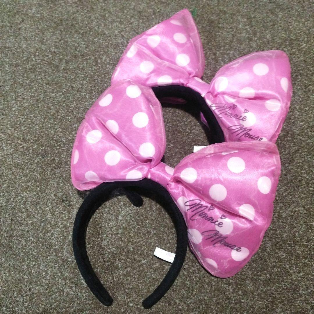 ディズニー ミニー ビッグリボン カチューシャ 水玉 ピンク