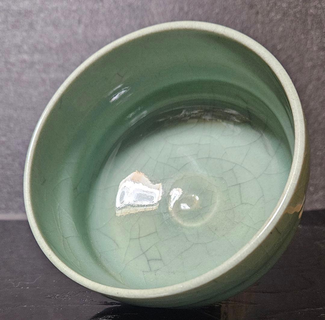 大川内焼 鍋島青磁 虎仙銘 小笠原長春箱 氷裂文様 抹茶茶碗 茶道具