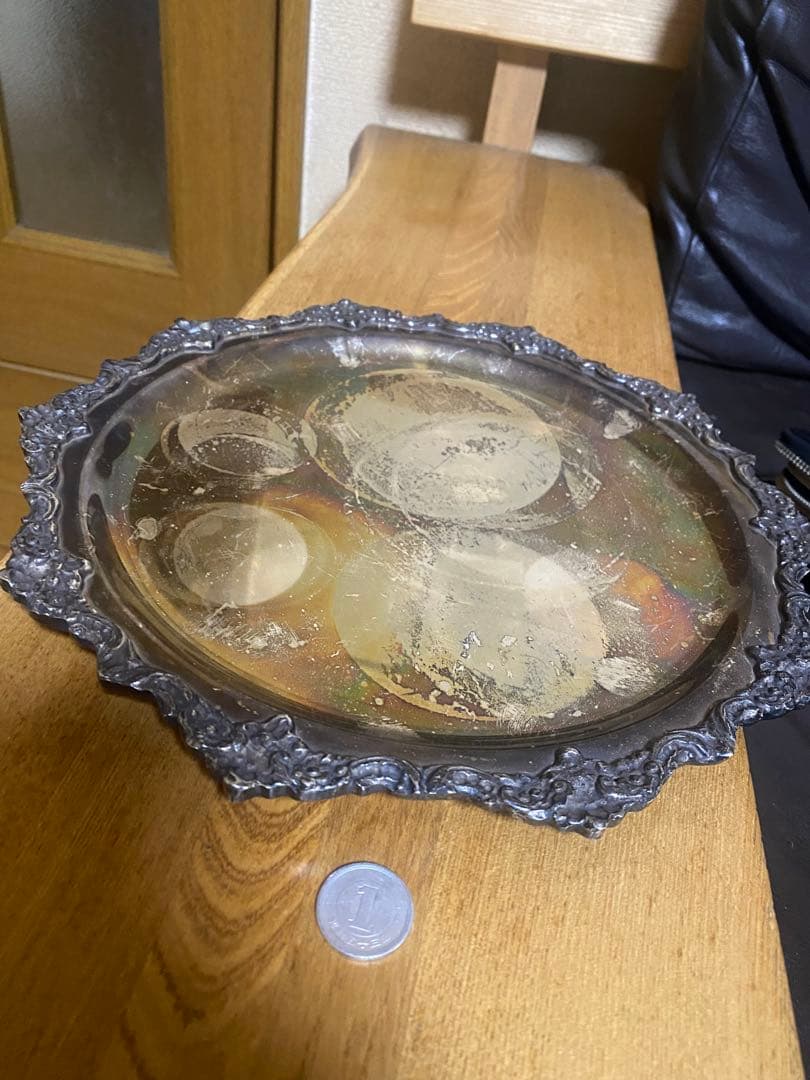 装飾用金属製トレイ インド製　アンティーク 楽天市場】【メール便送料無料】 アンティーク調 トレイ ゴールド