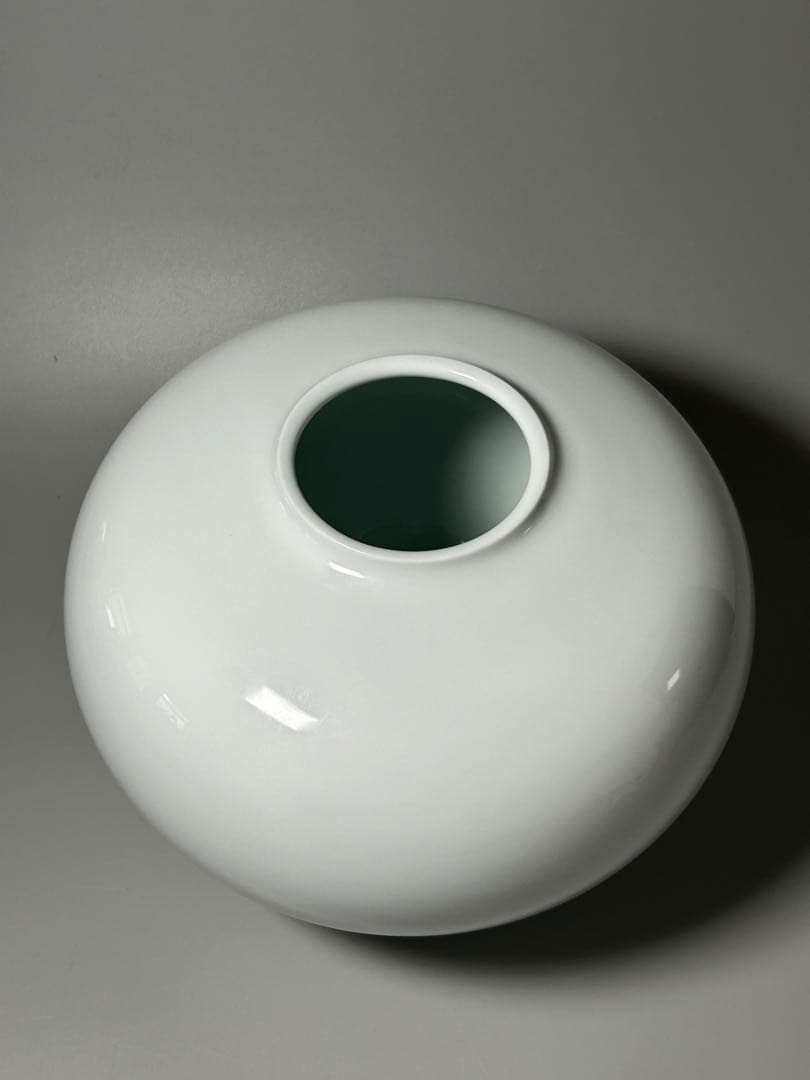 中村清六 造 高麗庵清六窯 白磁 壺 共箱 直径25㎝ 佐賀県重要無形文化