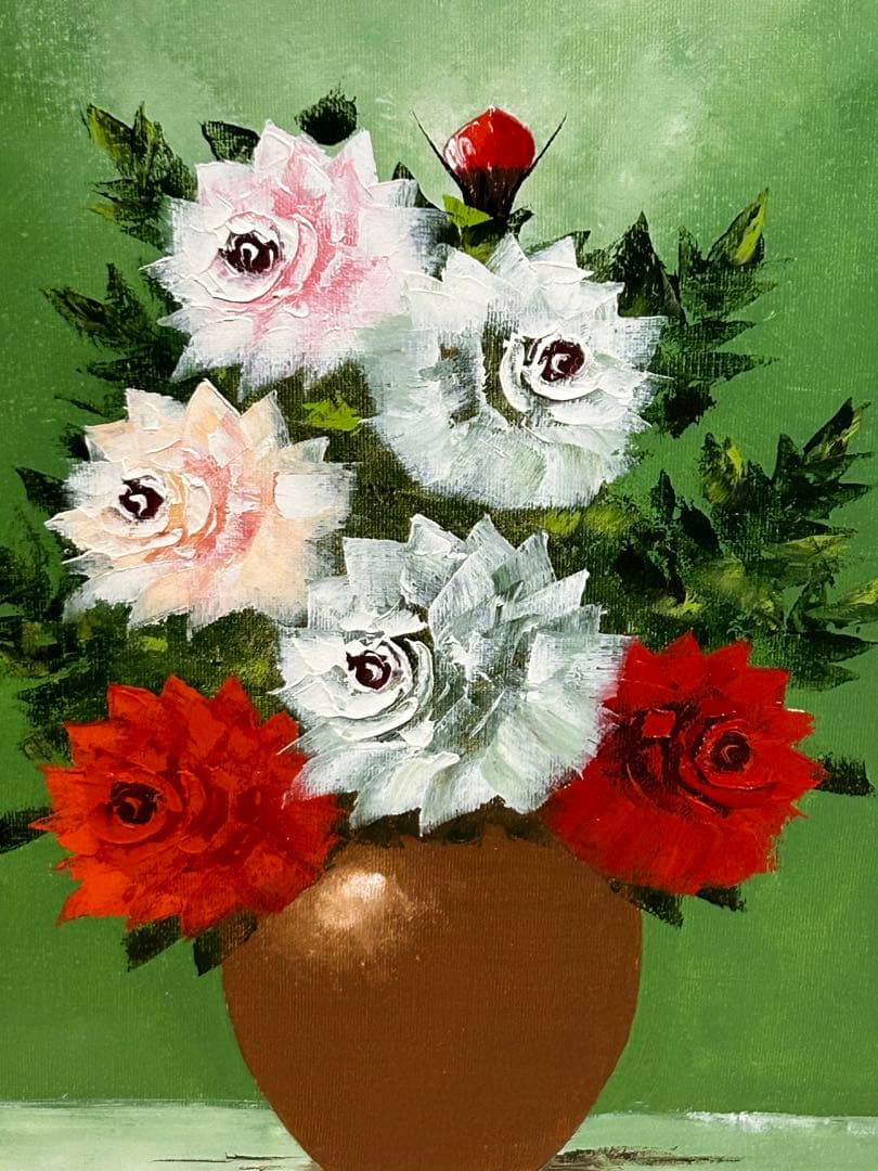 バラ　油彩画　渡辺政巳　送料込み1029