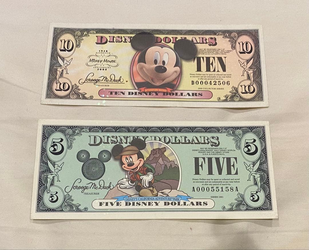 ディズニーダラー 10ドル、5ドル ディズニーダラー 1ドル 5ドル 10ドル 3枚セット Disney Dollars