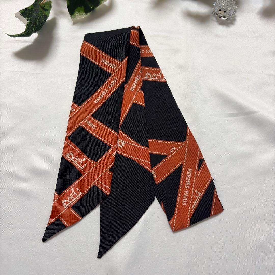 sn様】エルメス ツイリー ボルデュック ブラック✖︎オレンジ|mercari