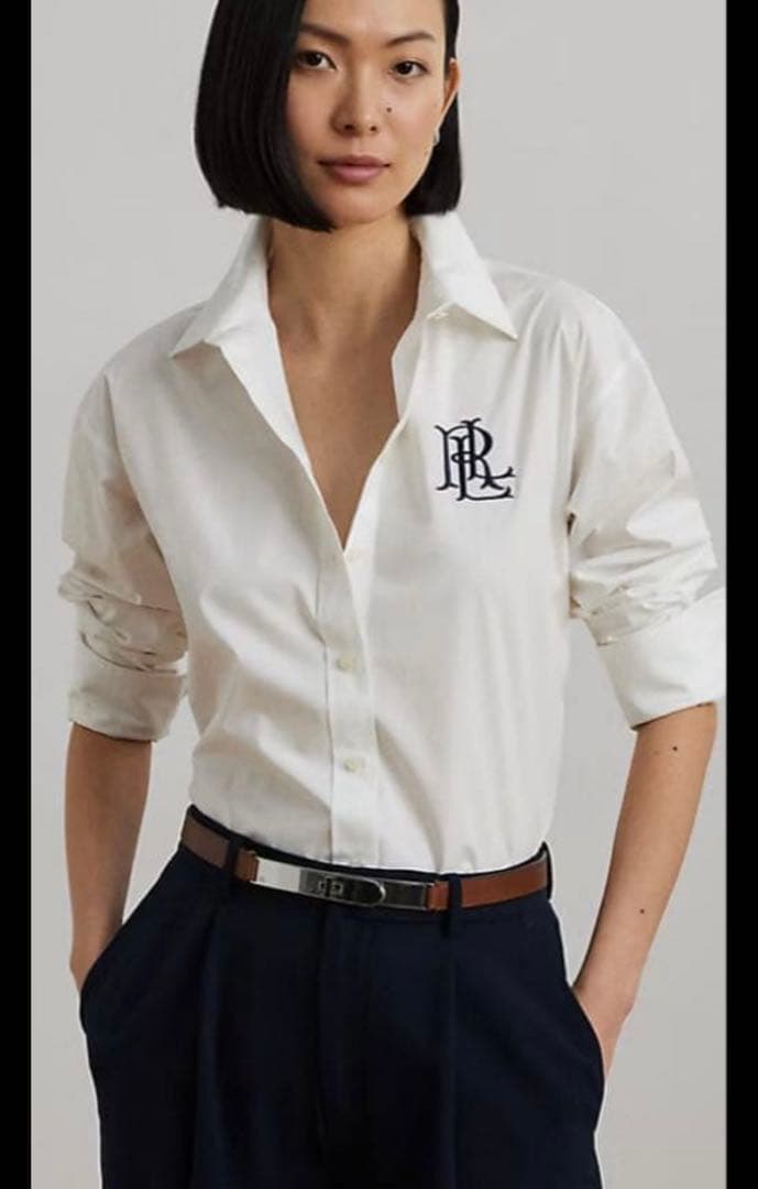 ローレン ラルフローレン ロゴ シャツ ホワイト XS