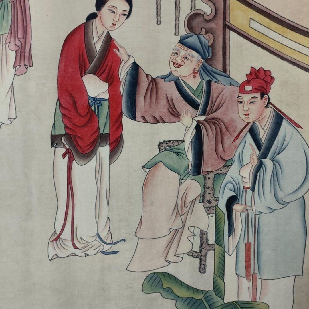 唐寅 秋庭仕女図　三尺中堂掛け軸　中国人物画　宣紙　書画工芸