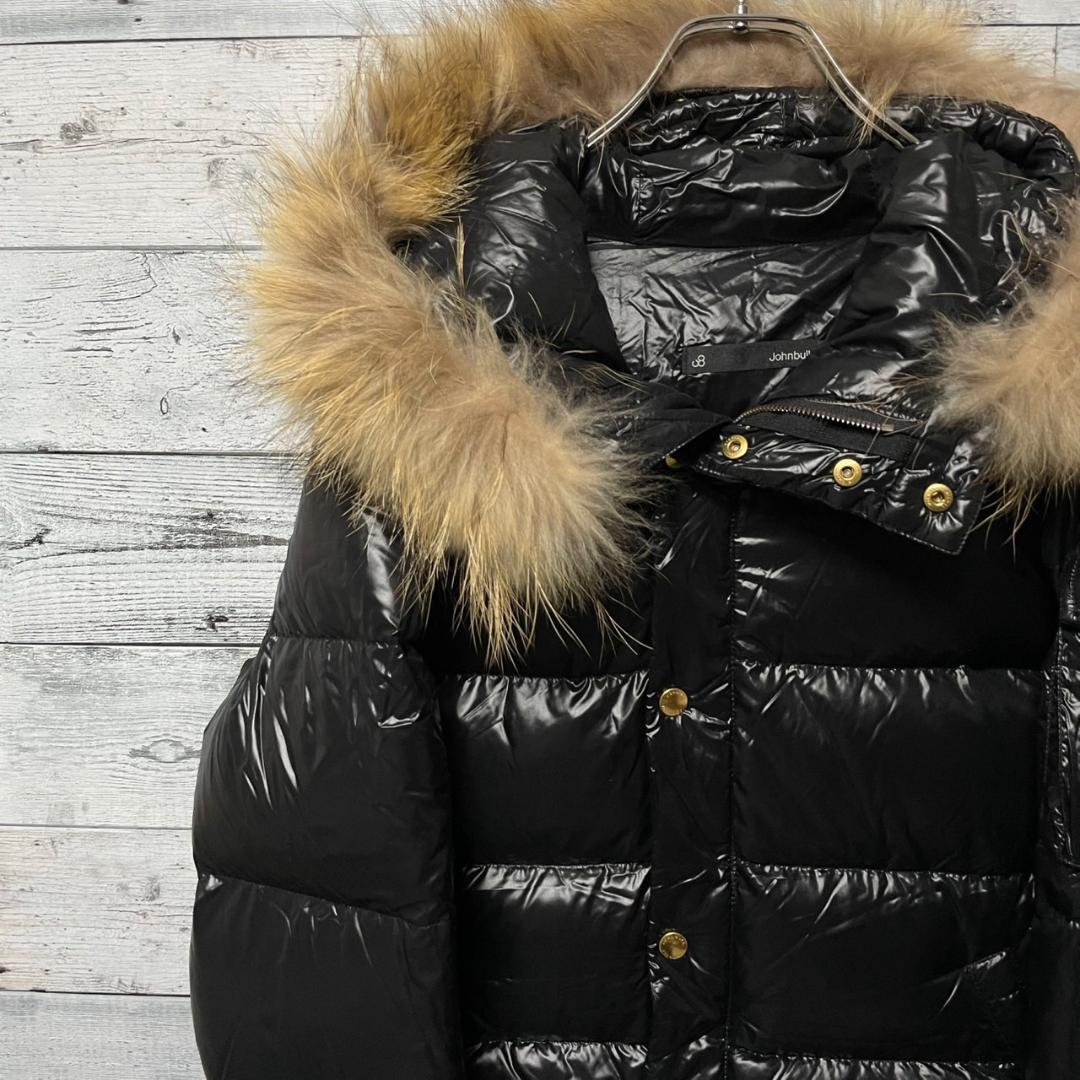 ファーダウンジャケット 鬼ファー 光沢 y2k 黒 お兄 短丈 ギミック