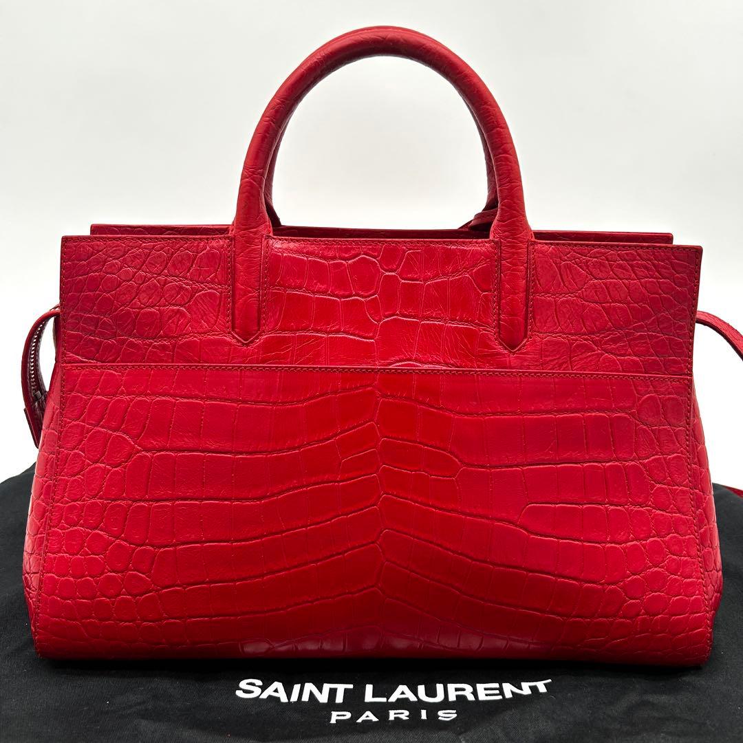 美品】サンローラン カバ リヴゴーシュ 2wayハンドバッグ クロコ型押し