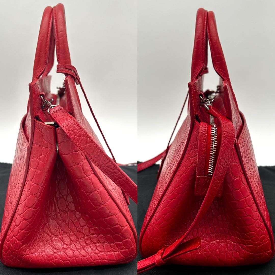 美品】サンローラン カバ リヴゴーシュ 2wayハンドバッグ クロコ型押し