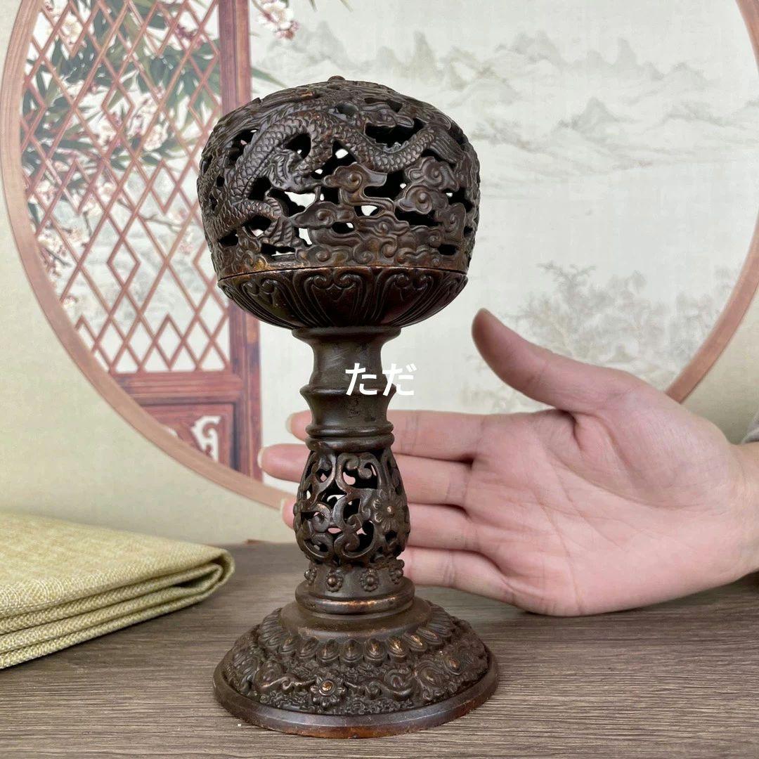 銅 細工 透かし彫り二龍戯珠祥雲盤竜薫る香炉 香道具 装飾品 工芸品 置物 林明志 透彫りブロンズ『吉祥龍鳳香炉』 | 東京書芸館公式通販ウェブ