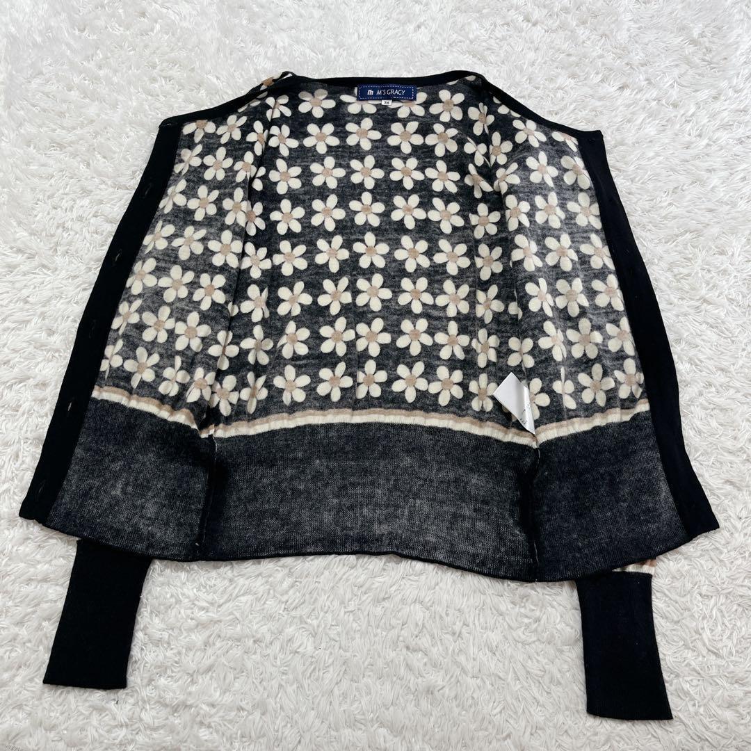 美品✨エムズグレイシー カーディガン ウール フラワーモチーフ 38 黒