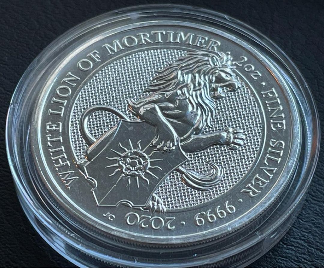 1枚2020 クィーンズビーストホワイトライオン 銀貨2オンスケース付き