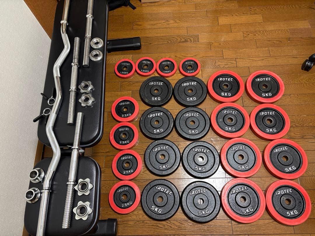 iROTEC ダンベルプレートセット90kg ベンチ台、Wバー　※都内手渡しのみ IROTEC（アイロテック） バーベル プレート アイアンプレート2.5KG [2