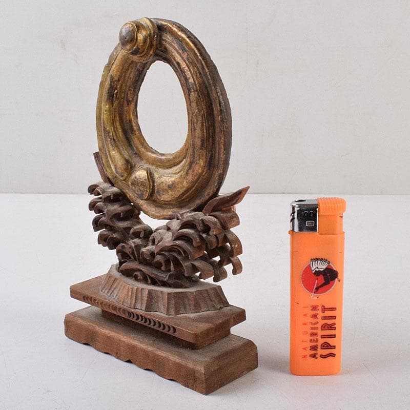 仏教美術 古銅鍍金 絡子環 円環 置物 縁起物 唐木台座付 C R9219