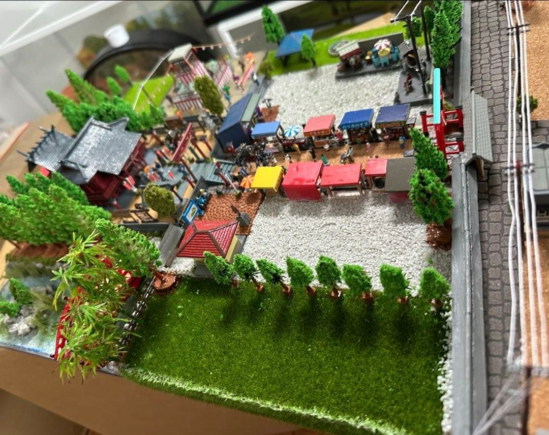 素人手作り手塗り神社夏祭り御神輿盆踊り露店ジオラマ