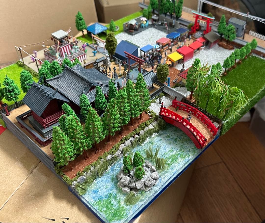 素人手作り手塗り神社夏祭り御神輿盆踊り露店ジオラマ