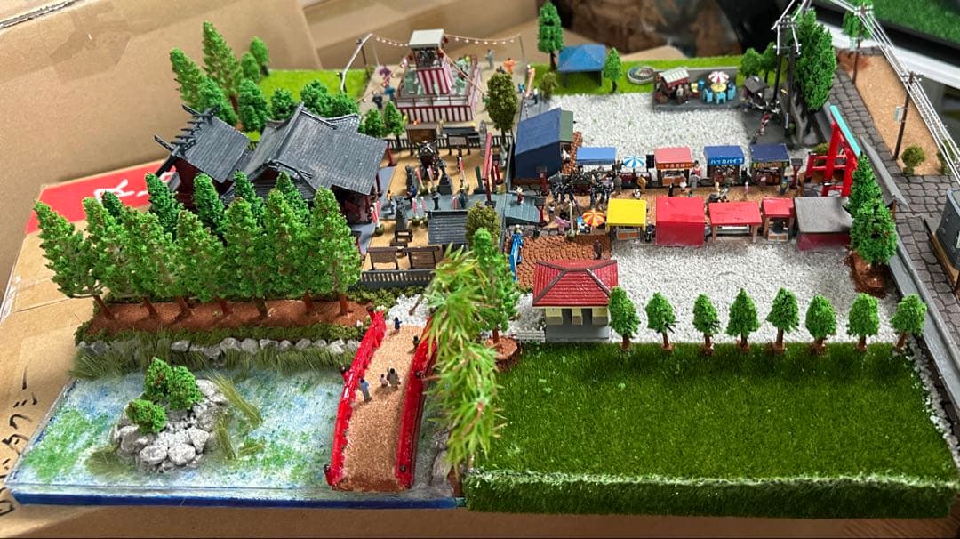 素人手作り手塗り神社夏祭り御神輿盆踊り露店ジオラマ