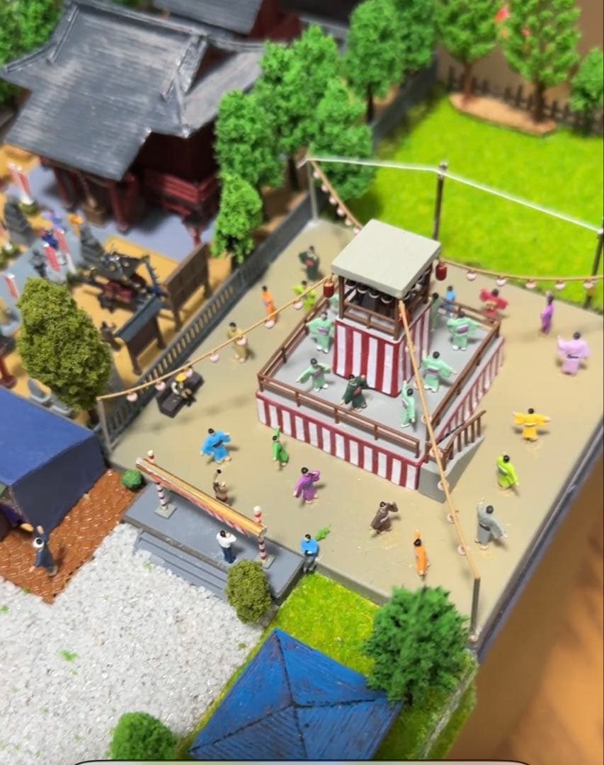 素人手作り手塗り神社夏祭り御神輿盆踊り露店ジオラマ