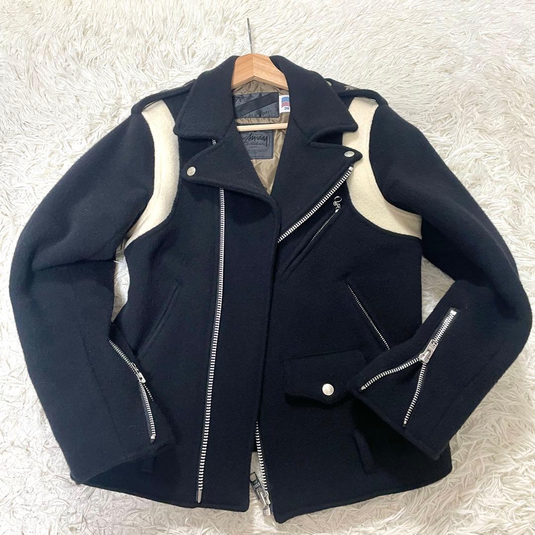 希少　美品　stussy schottブラック ライダースジャケット サイズ36 STUSSY(ステューシー) / 113STU/16AW/Schottコラボ/ダブルライダース
