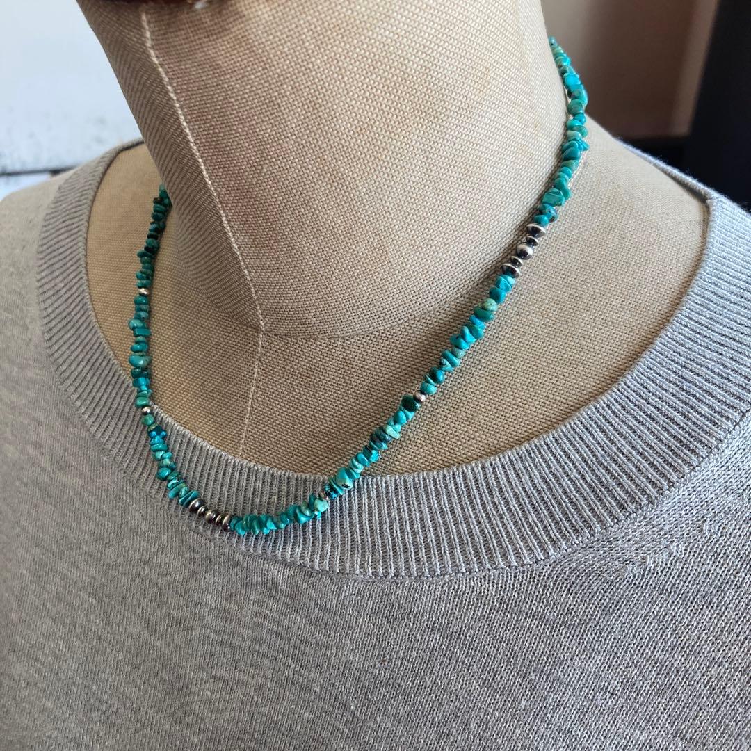 N3 小粒天然ターコイズとSV925製ナバホパールのデザインネックレス 42