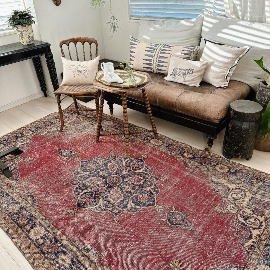 トルコ ヴィンテージラグ A123 超大判 ダークレッド ネイビー