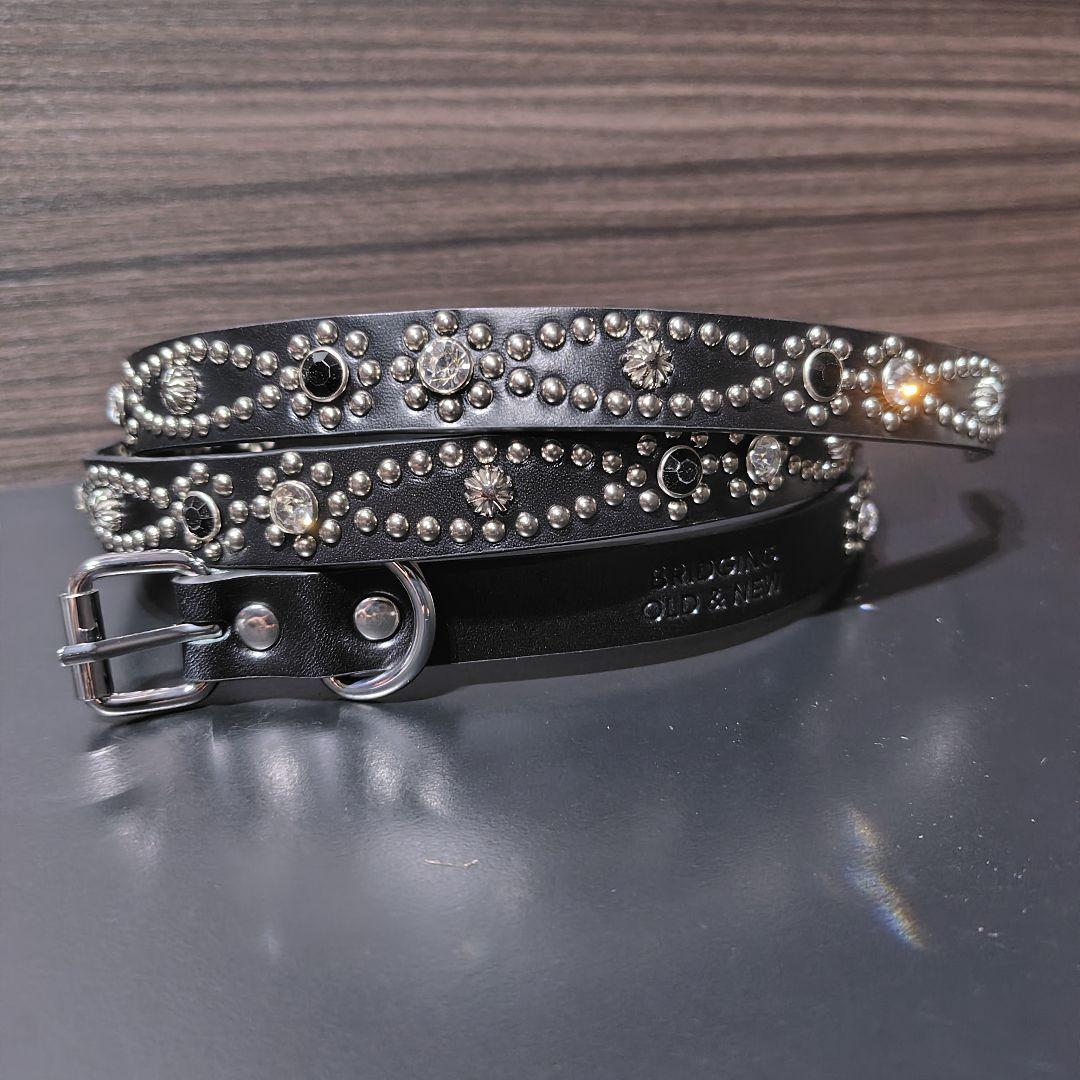 クロス銀□本革レザーフルスタッズナローベルト☆925アメカジ