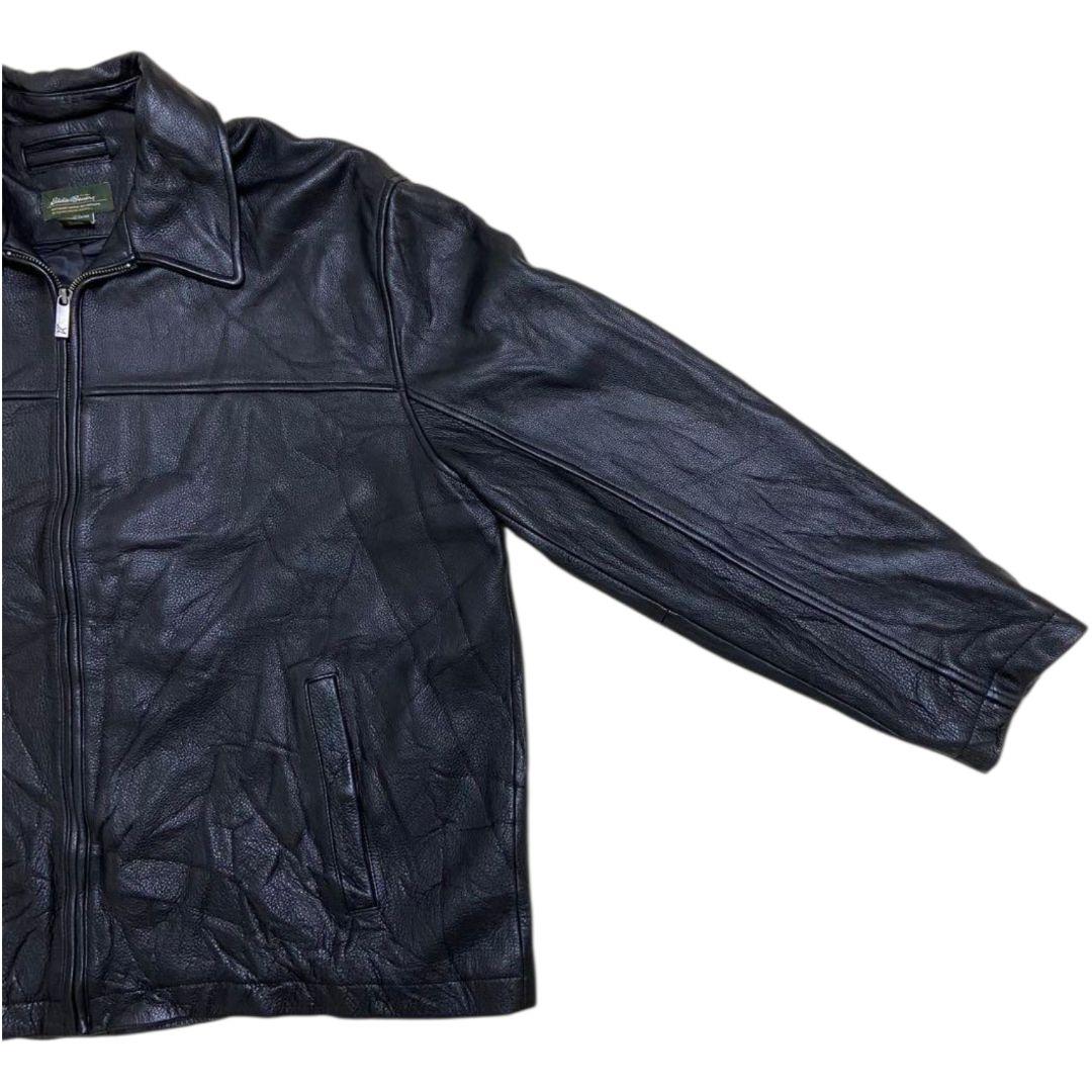 2XL✨Eddie Bauer 牛革 ロゴファスナー レザーライダースジャケット