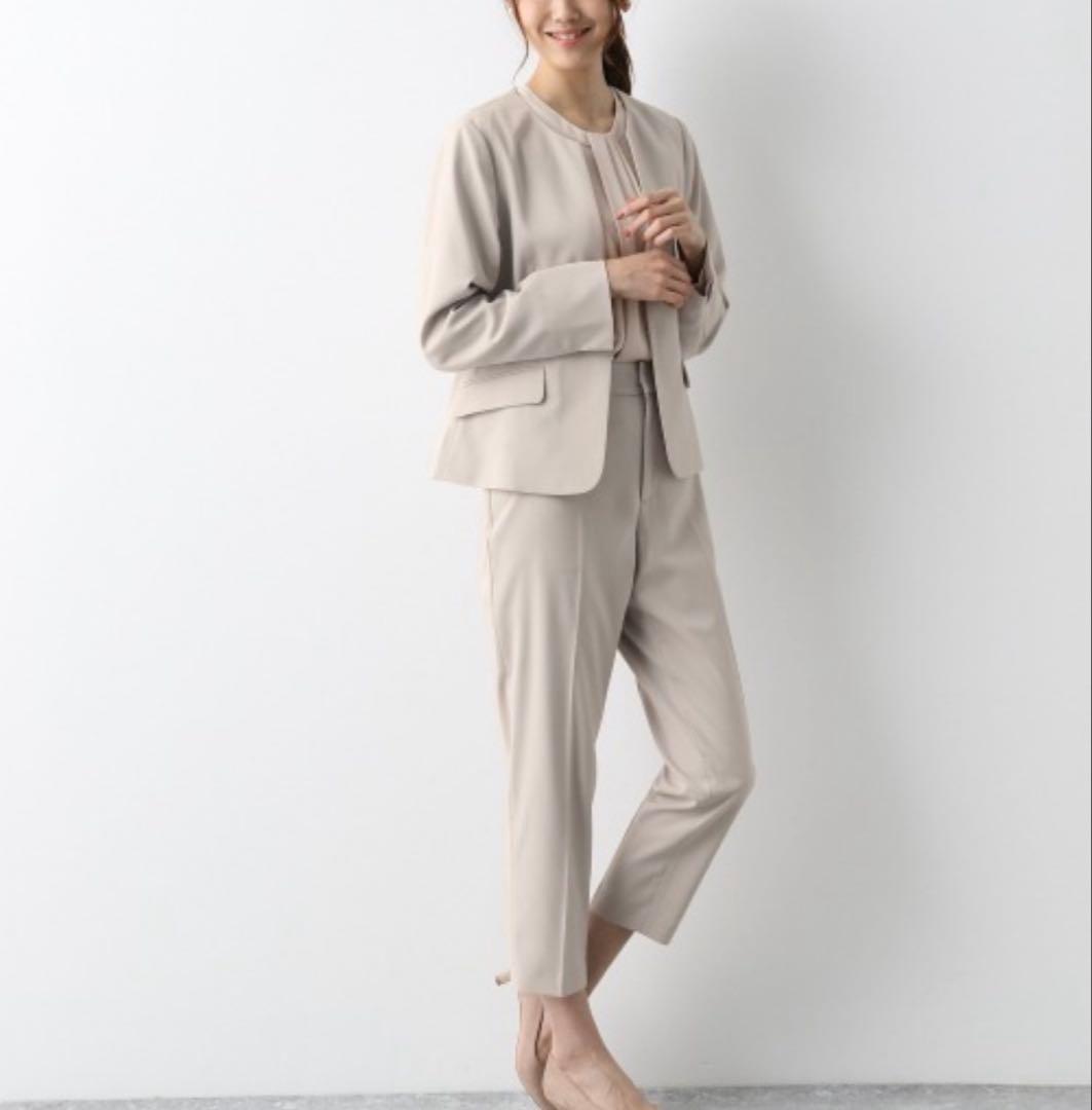 ノーカラージャケットパンツスーツ 2点セット】選べるボトム！洗えて型くずれしないノーカラージャケット