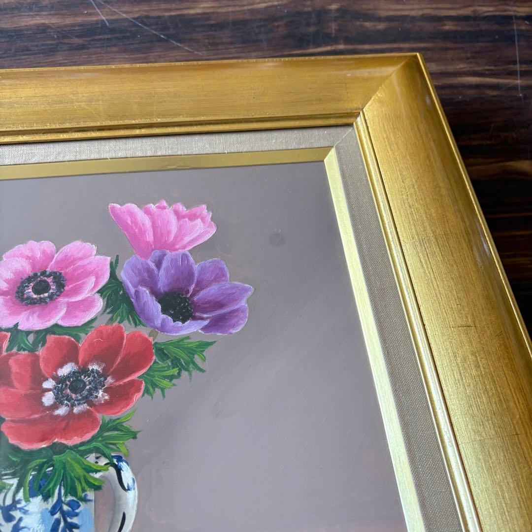 松尾武夫 油彩 額装 花 リアリズム 無所属 東急百貨店等個展多数 油絵 E