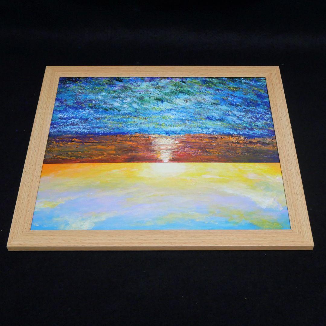 油絵 油彩 油彩画 絵画 絵【朝日に輝く海の青い花】 - メルカリ