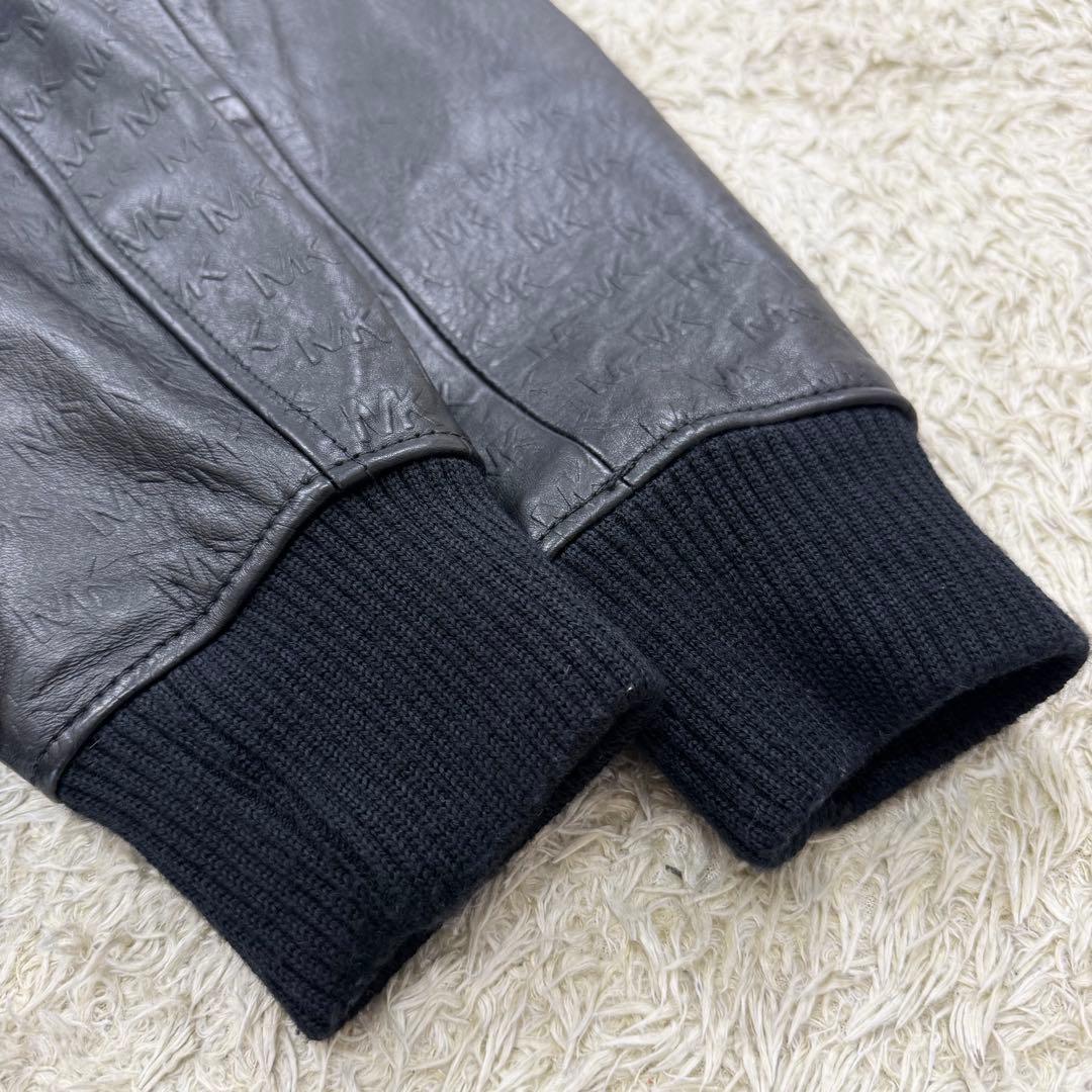 美品 マイケルコース メンズ レザー パーカー 総柄 ブラック フード M