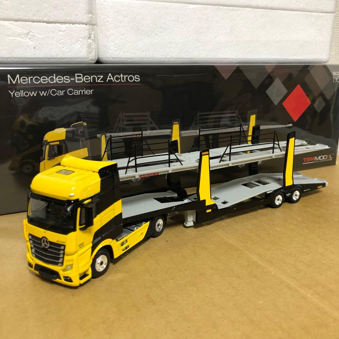 MINI GT メルセデスベンツ アクトロス イエロー w/ カー キャリアー