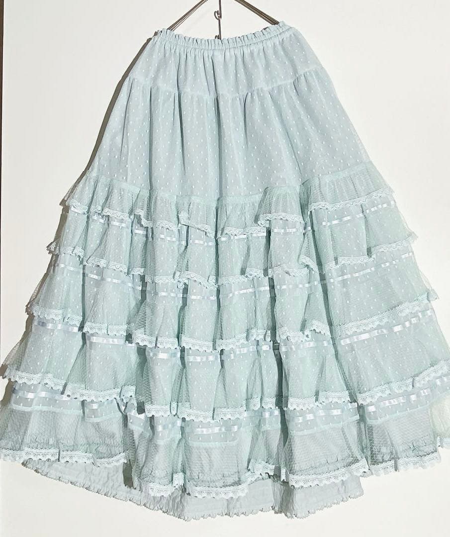 美品】 25年 PINK HOUSE ポルカドットチュールフリル使いスカート②