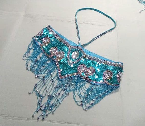 ベリーダンス衣装ブルー オリエンタル アームカバー付M-L水色